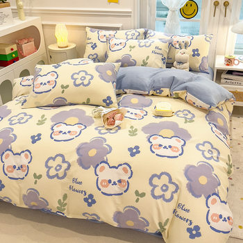 2024 new A cotton B milk velvet single quilt cover 150*200cm single quilt cover cotton velvet-vitality bear