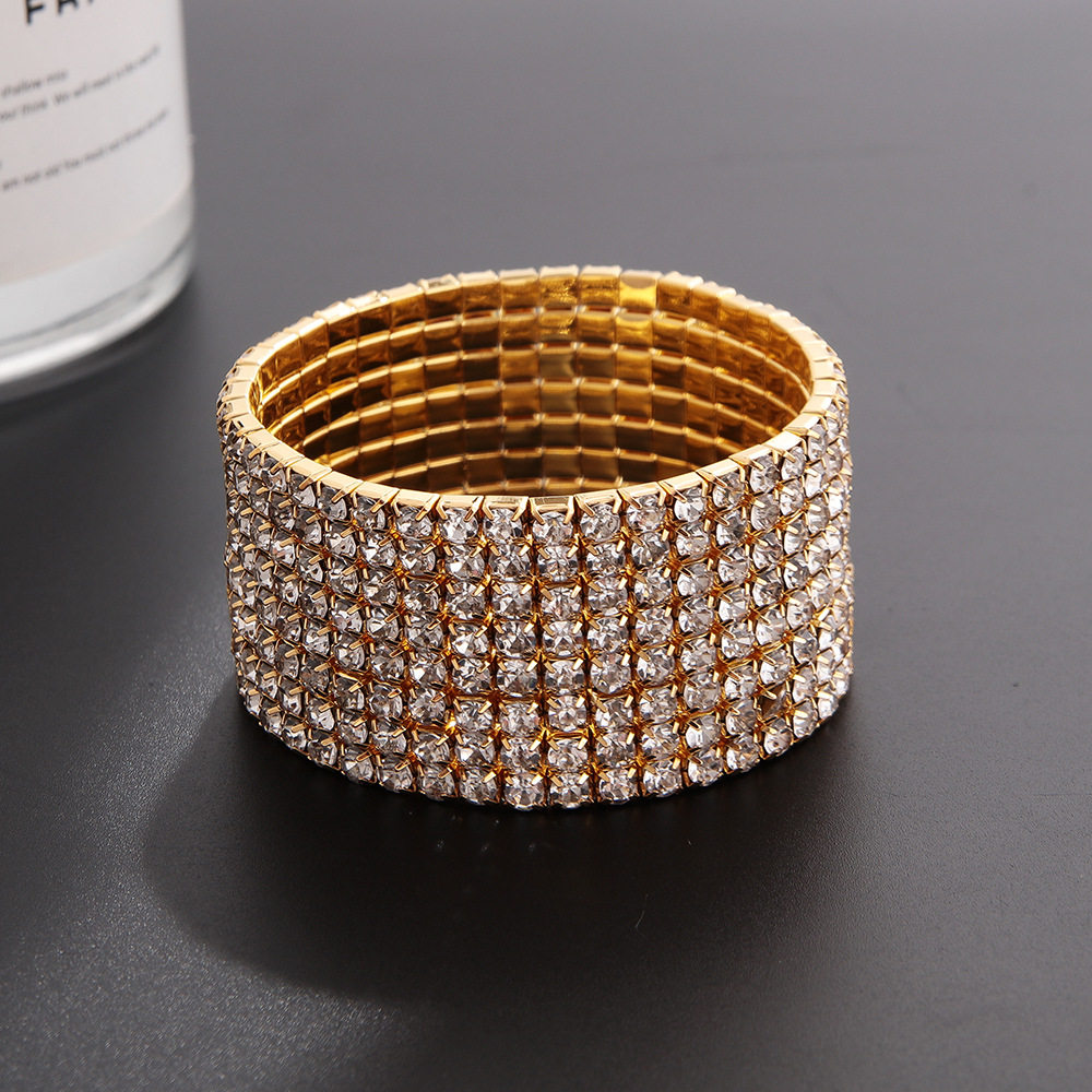 韩版经典个性时尚潮女弹性皮筋松紧满钻手链手镯饰品批发B053