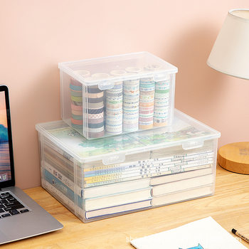 Book storage and finishing box desktop multifunctional sundries storage box hand account tape Student Book transparent storage box