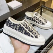 D's Embroidered Canvas Shoes for Women 2024 New Internet Celebrity Lace-Up White Shoes Thick Sole Inner Heightening Casual Sport