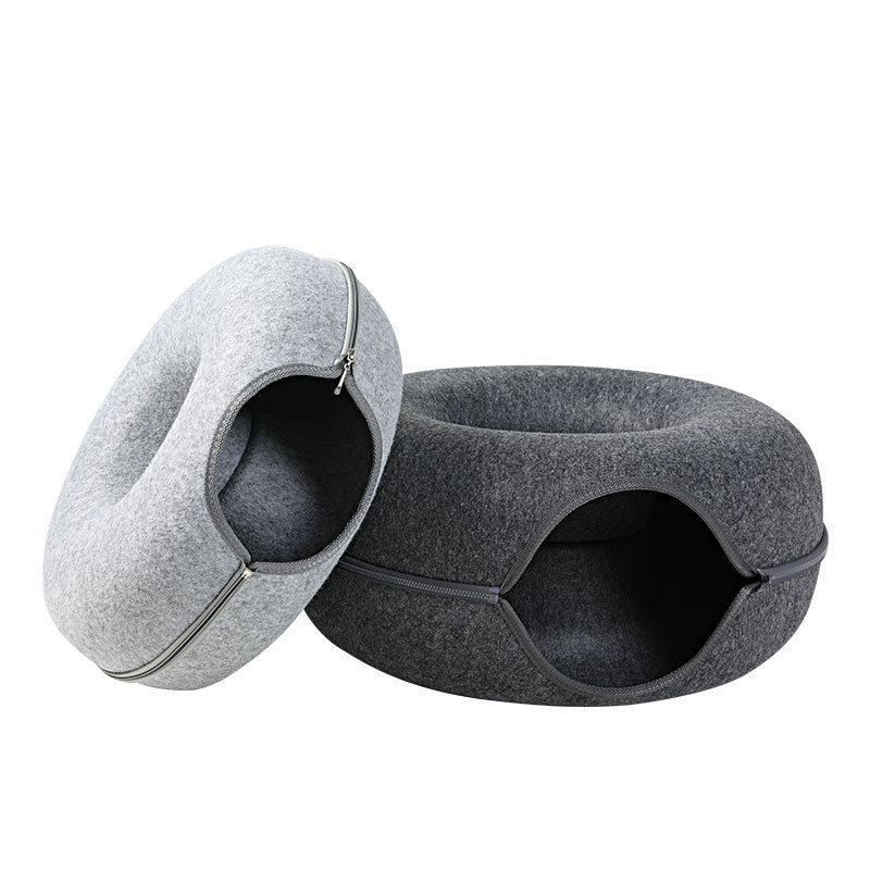 Felt Cat Nest, Breathable, Four-Season Cat House, Handmade Round Shape, Removable and Washable, Zipper Closure, Toy Cat Donut