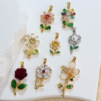 Personalized Copper Micro-Inlaid Flower Necklace for Women with Zircon Painting Oil Pendant, Fashionable and Versatile Clavicle Chain Jewelry Wholesale