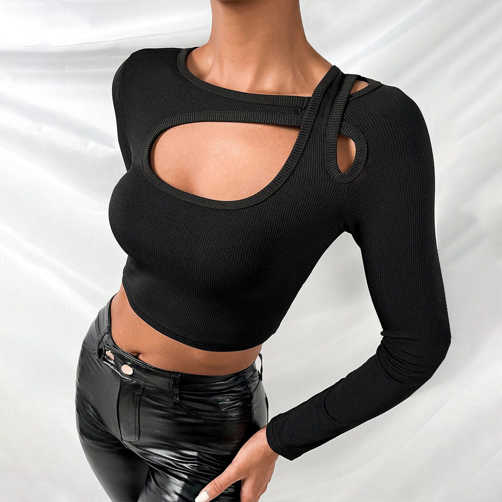 Slim Fit Long Sleeve T Shirt Sexy Short Style European and American Fashion Casual Wear for Women Wholesale Available