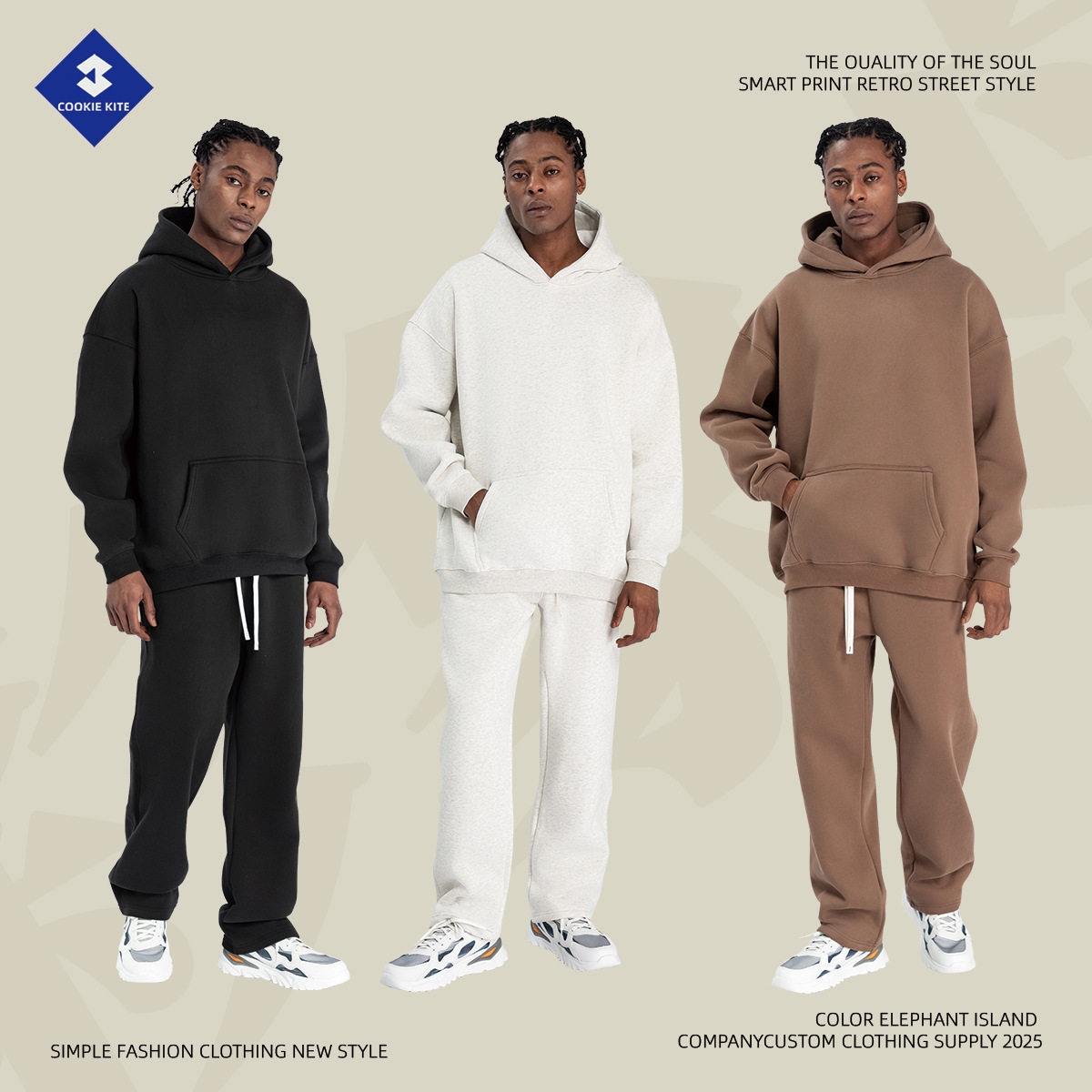 彩象岛男装丨秋冬卫衣男士连帽衫宽松加绒美式潮牌350g连帽卫衣男