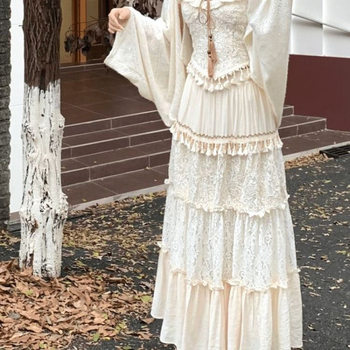 Cloudy Mist Hidden Sea Autumn Gentle Heavy Craft Slimming Top and Slimming Skirt New Chinese Style National Design Set