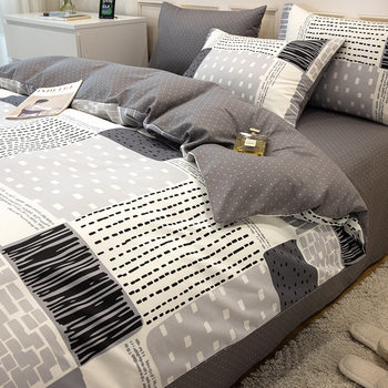 ins Nordic-style Four Seasons Universal Men's Bed Four-piece Set Cotton Three-piece Set Cotton 100 Quilt Cover Bed Sheet