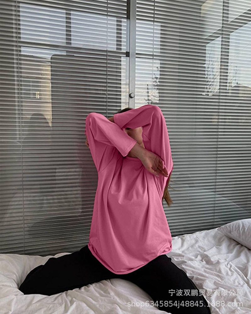 Womens Long Sleeve T Shirt Solid Color Oversized Fit 100 Cotton Casual Everyday Wear Wholesale Available