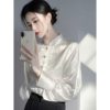 New Chinese Style National Style Inner Base Shirt Women's 2025 Early Spring High-end Light Luxury Age-reducing Western Style White Jacquard Shirt