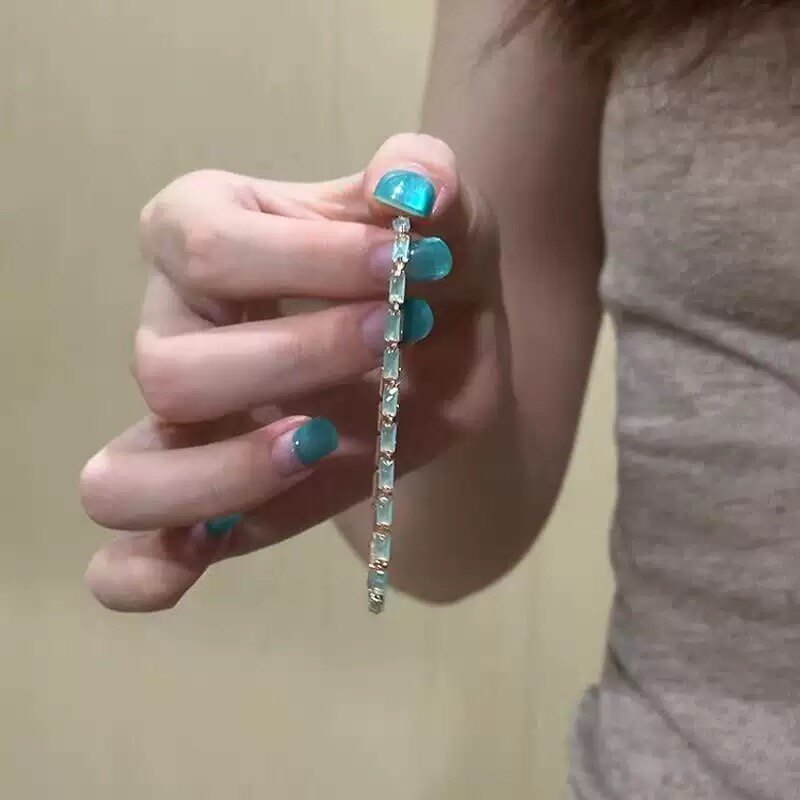 Light Luxury Blue Square Bracelet Necklace Finished Chain Handmade Jewelry Crystal Zircon Claw Chain One-Piece Wholesale Light Luxury Style