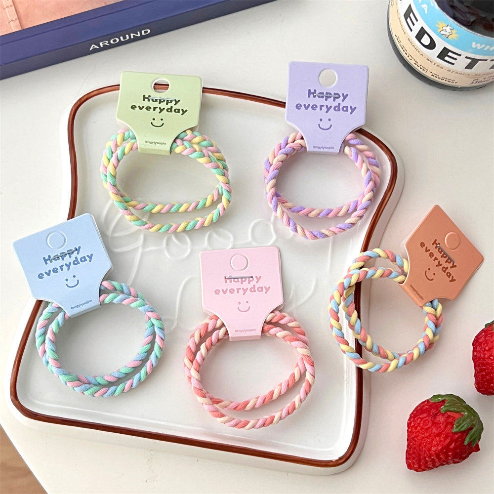 Colorful small fresh hair rope girl ball head high ponytail hair band high elastic durable head rope cute headdress