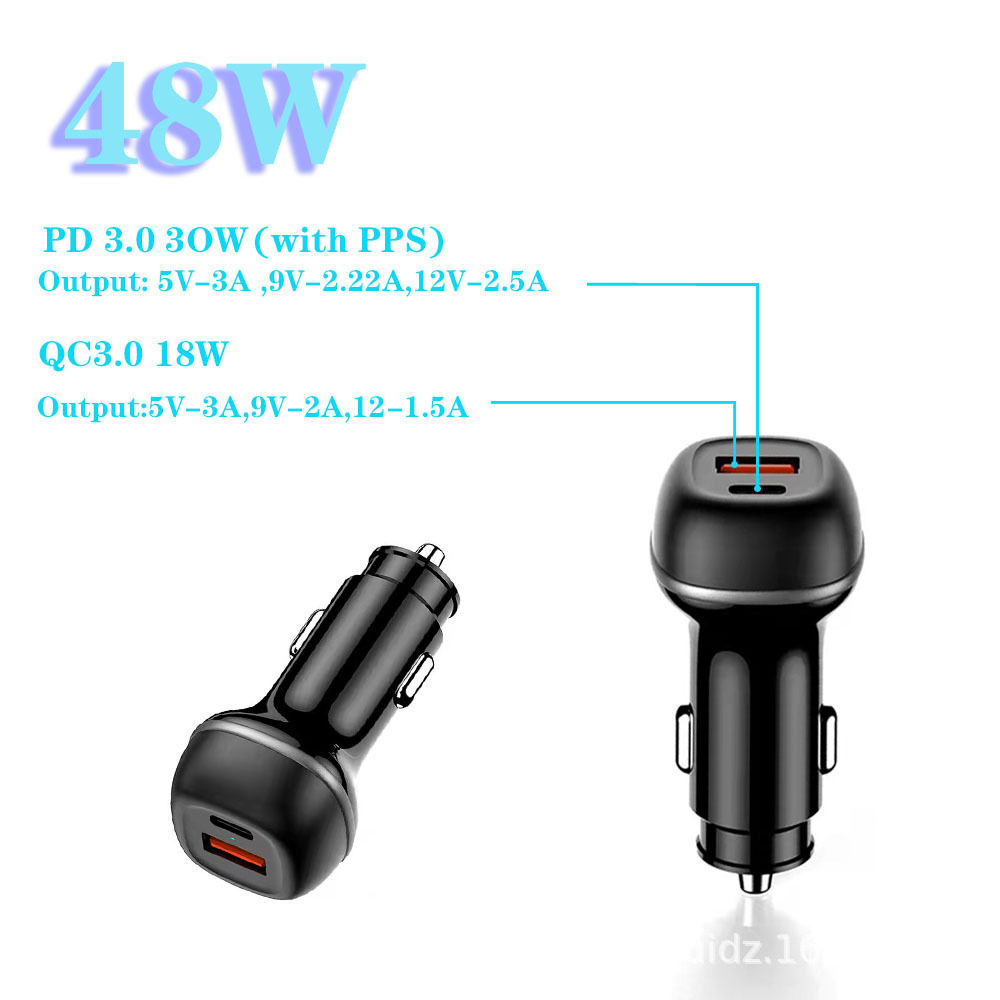 Cross-Border Car Charger Fast Charging Pd30Wqc18W Car Charger Super Fast Charging Alloy Material Factory Direct Sales