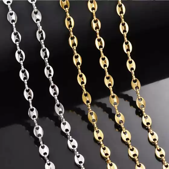 Stainless Steel Coffee Bean Chain, Pig Nose Titanium Steel Clavicle Chain, Necklace, Bracelet, Geometric Pattern Chain, Pendant, Stackable