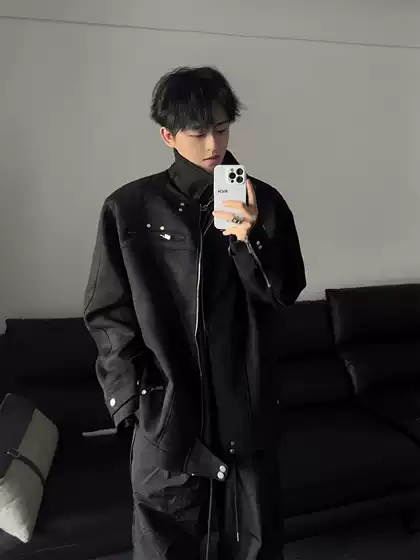 Suede deconstructed short coat men's spring and autumn American high street zipper motorcycle clothing pilot jacket