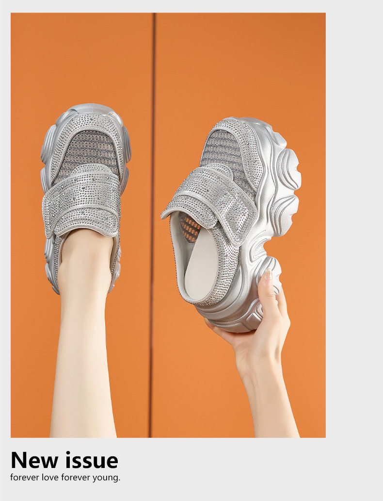 Dép sandal nữ đế dày mũi tròn phong cách Bugatti mùa hè — Bạc, Trắng chi tiết 12