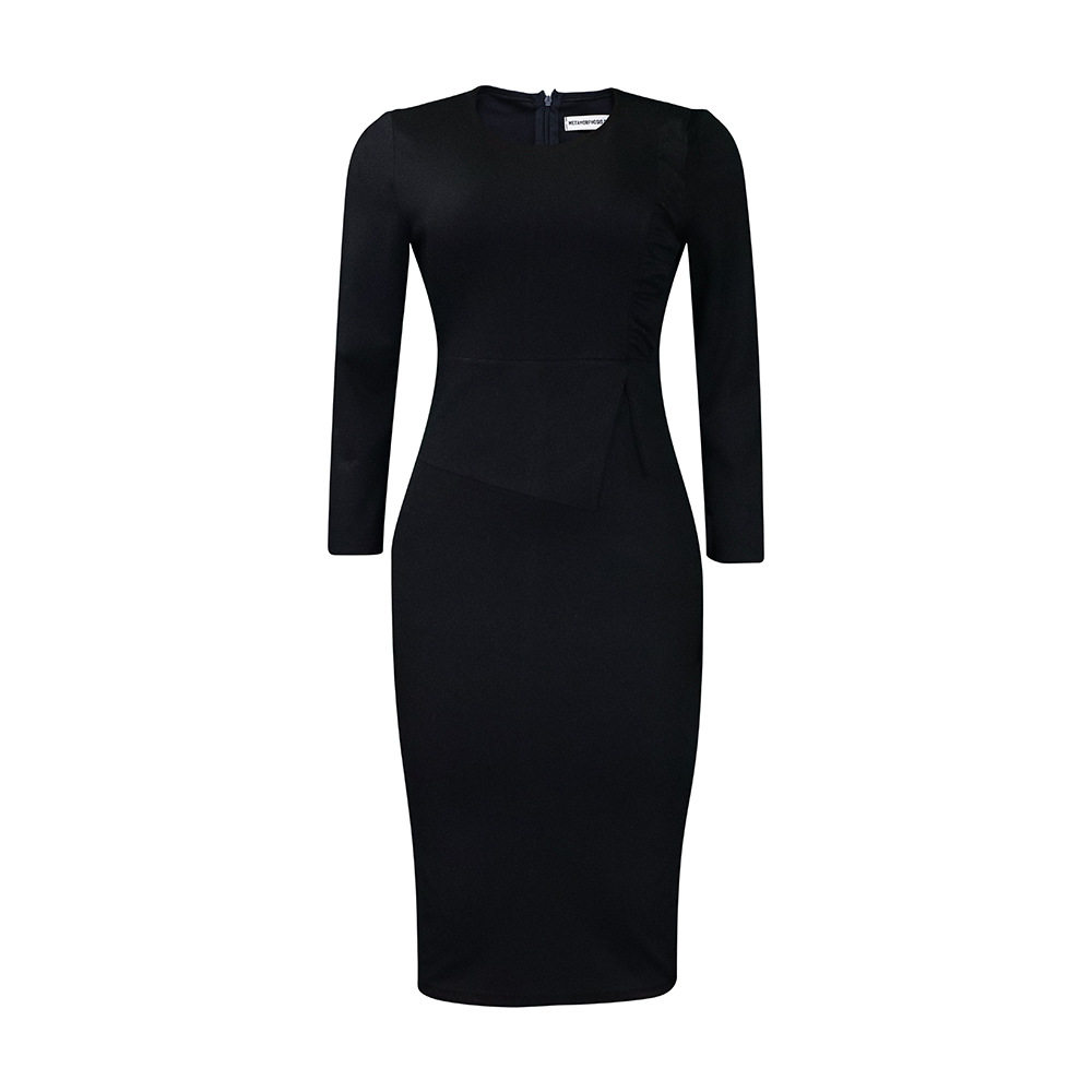 Plus Size Womens Spring Dress Solid Color Ruffled Hem Round Neck Bodycon Fit Office Wear Business Casual