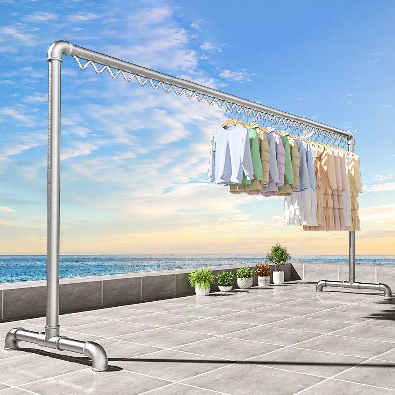 Bold galvanized steel pipe clothes drying rack floor-standing household balcony clothes hanger outdoor double pole simple water pipe clothes drying rack