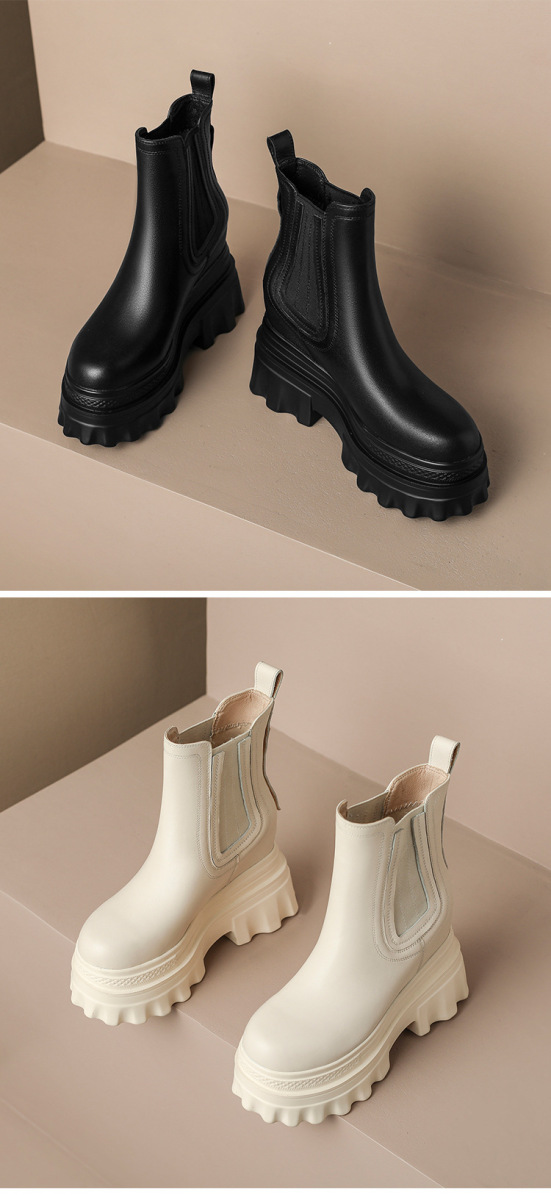 Boot nữ cổ thấp gót cao kéo khóa sau, đế dày tôn dáng, da bò thật — Lớp lót đơn màu be, Lớp lót nhung màu be, Màu đen một lớp, nhung đen