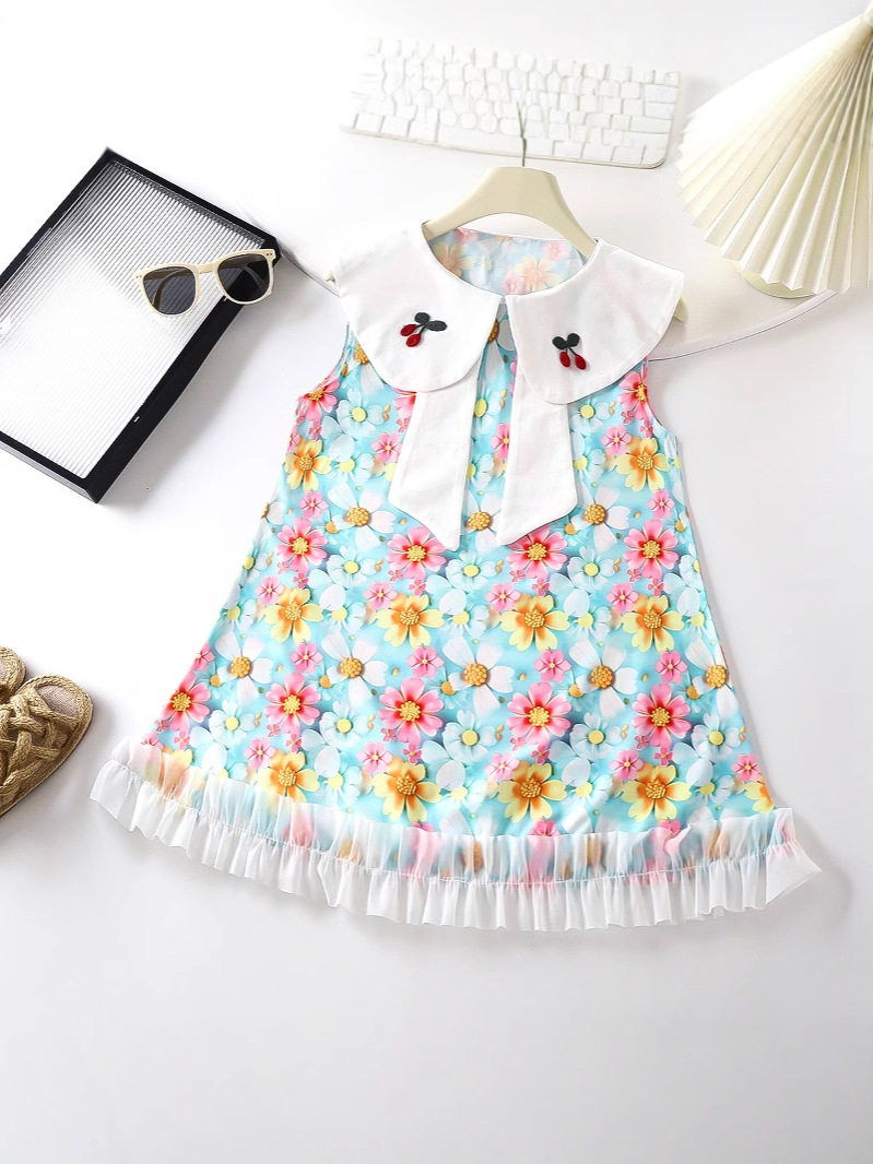 فستان بنات جديد للصيف، فستان بدون أذرع 3D مطبوع على شكل حرف A للأطفال الصغار والوسطى والكبار