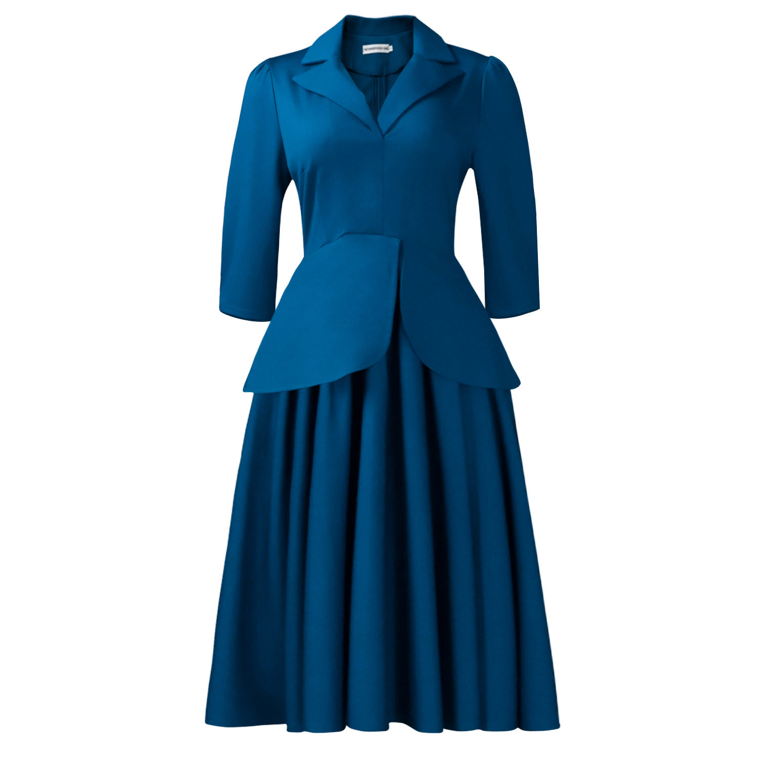 Plus Size Womens Dress Autumn Fashion Solid Color Three Quarter Sleeve Suit Collar Flared Skirt Casual or Formal