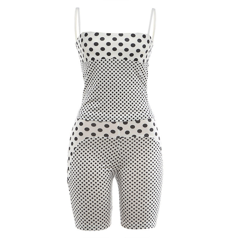 Vintage Polka Dot Print Womens Summer Set Sexy Fitted Cami Top with High Waisted Shorts Casual Wear for Summer