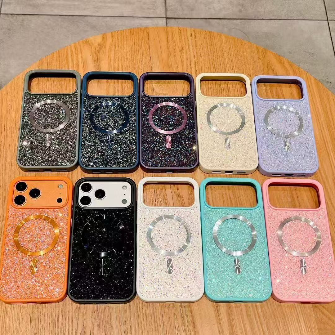 Cross-Border Flash Diamond Magnetic Phone Case Suitable for Apple 17Promax Luxury Glitter Rhinestone Protective Cover Samsung S25U