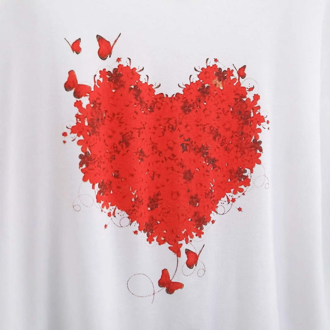 Womens Casual Heart Print T Shirt Comfortable Stylish Spring Summer Wholesale Available custom packaging