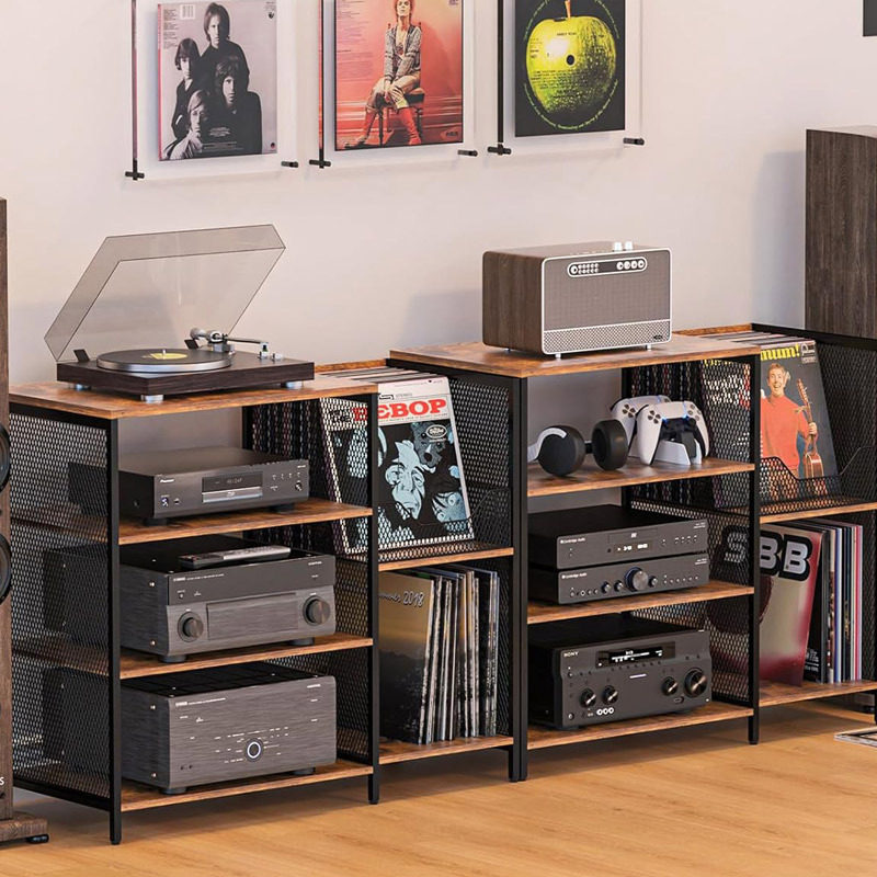 Cross-border new record player storage rack record amplifier table vinyl record storage rack living room CD rack iron wood