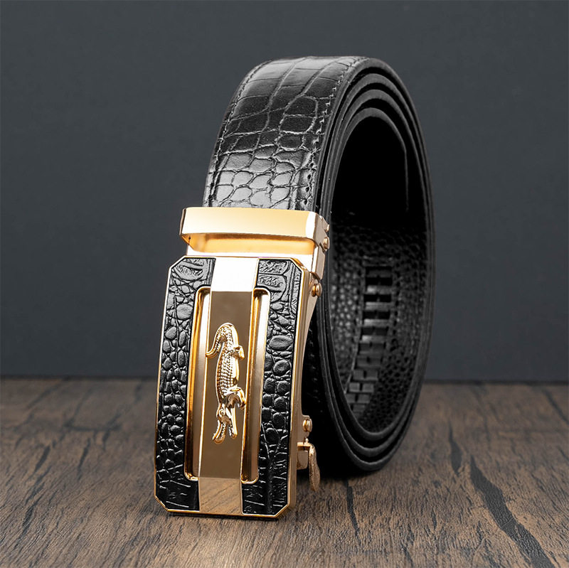 Men's crocodile pattern automatic buckle belt, don't think about business personality business casual young middle-aged jeans belt