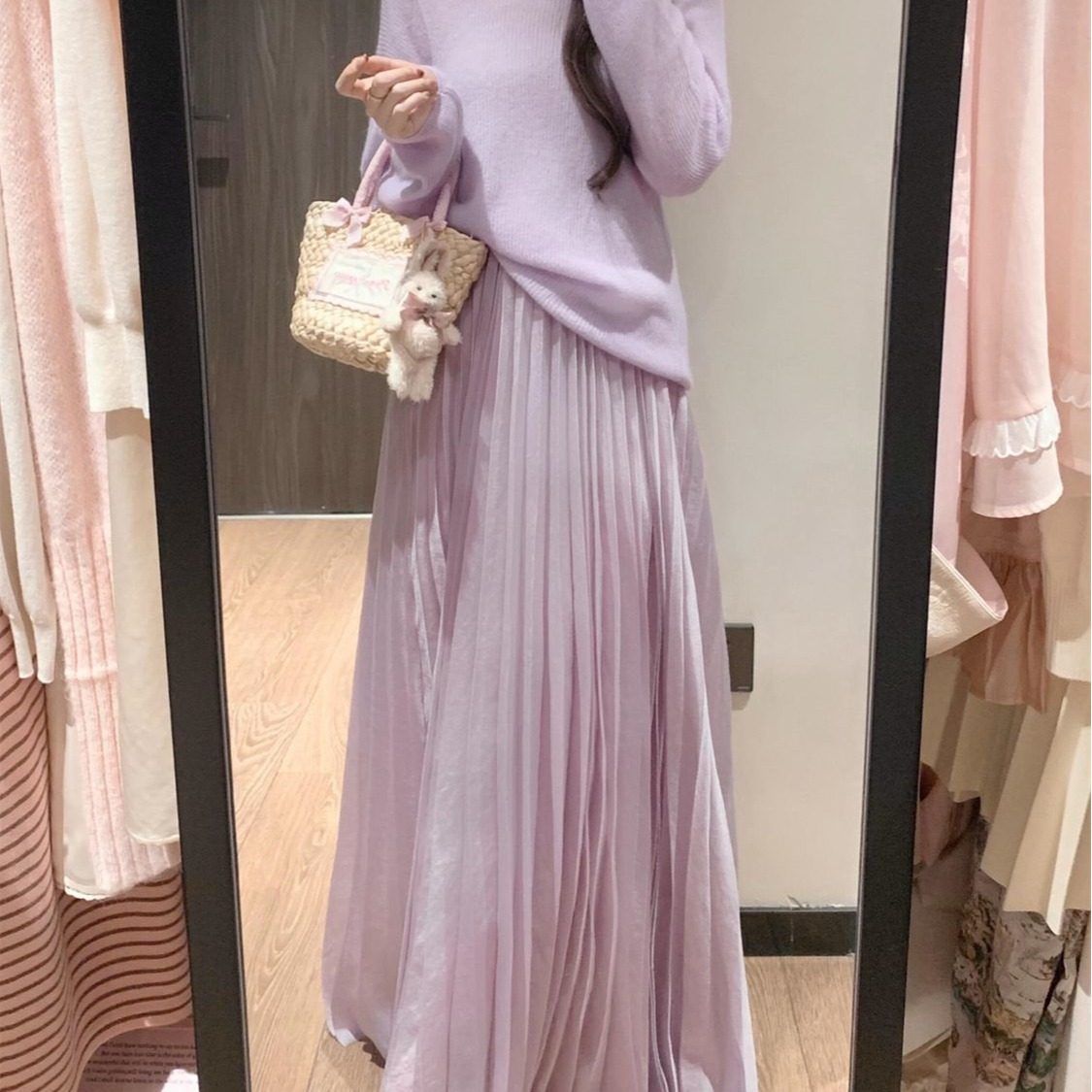 Gentle Slim-fit Slimming Purple High-end All-match Pleated Skirt Gentle Sweet Taro Purple Sweater Two-piece Set for Women