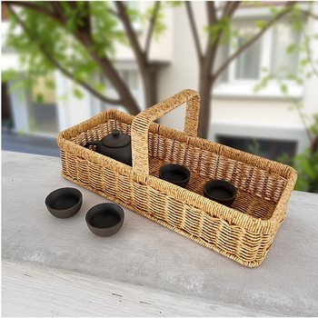 Japanese Hand-Woven Tea Tray Satchel Fruit Basket Imitation Rattan Picnic Basket Outdoor Picking Storage Basket Gift Basket