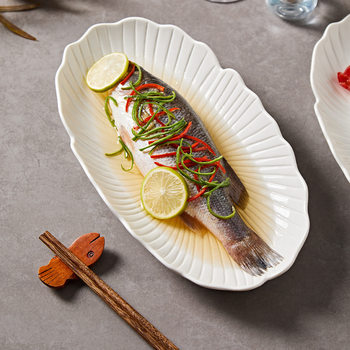 Pure White Ceramic Fish Plate, High-End Household Steamed Fish Plate, Grilled Fish Large Fish Plate, New Dish Plate, Oval Plate