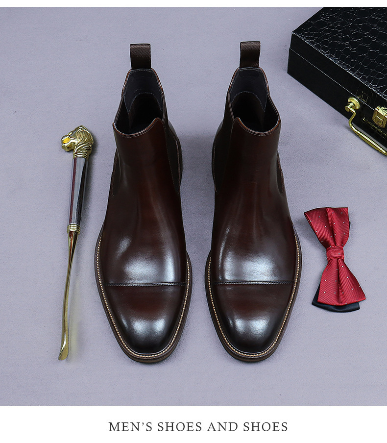 Boot Chelsea nam da bò cao cấp cổ thấp phong cách công sở — Màu nâu cộng với nhung, Màu đen, Lông cừu đen, Màu cà phê