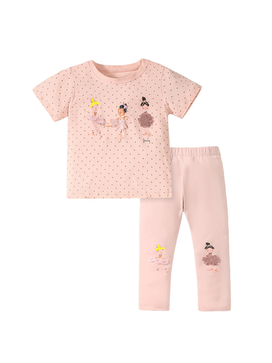 Summer Short-sleeve Girls' Set, Homewear Kids' Outfit, Cute Baby Girls' 2-piece Set
