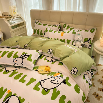 Cartoon wind bedding single female student dormitory three-piece quilt 4-piece skin-friendly wash cotton four-piece set