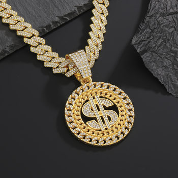 European and American Cross-border Hip-hop Style Personality US Dollar Pendant Necklace Men's Fashion Diamond US Dollar Cuban Chain Necklace Wholesale