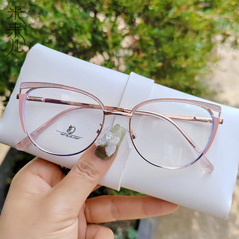 New Metal Cat-Eye Retro Cut Out Eyebrow Optical Glasses Business Anti-Blue Light Flat Mirror Myopia Glasses Frame