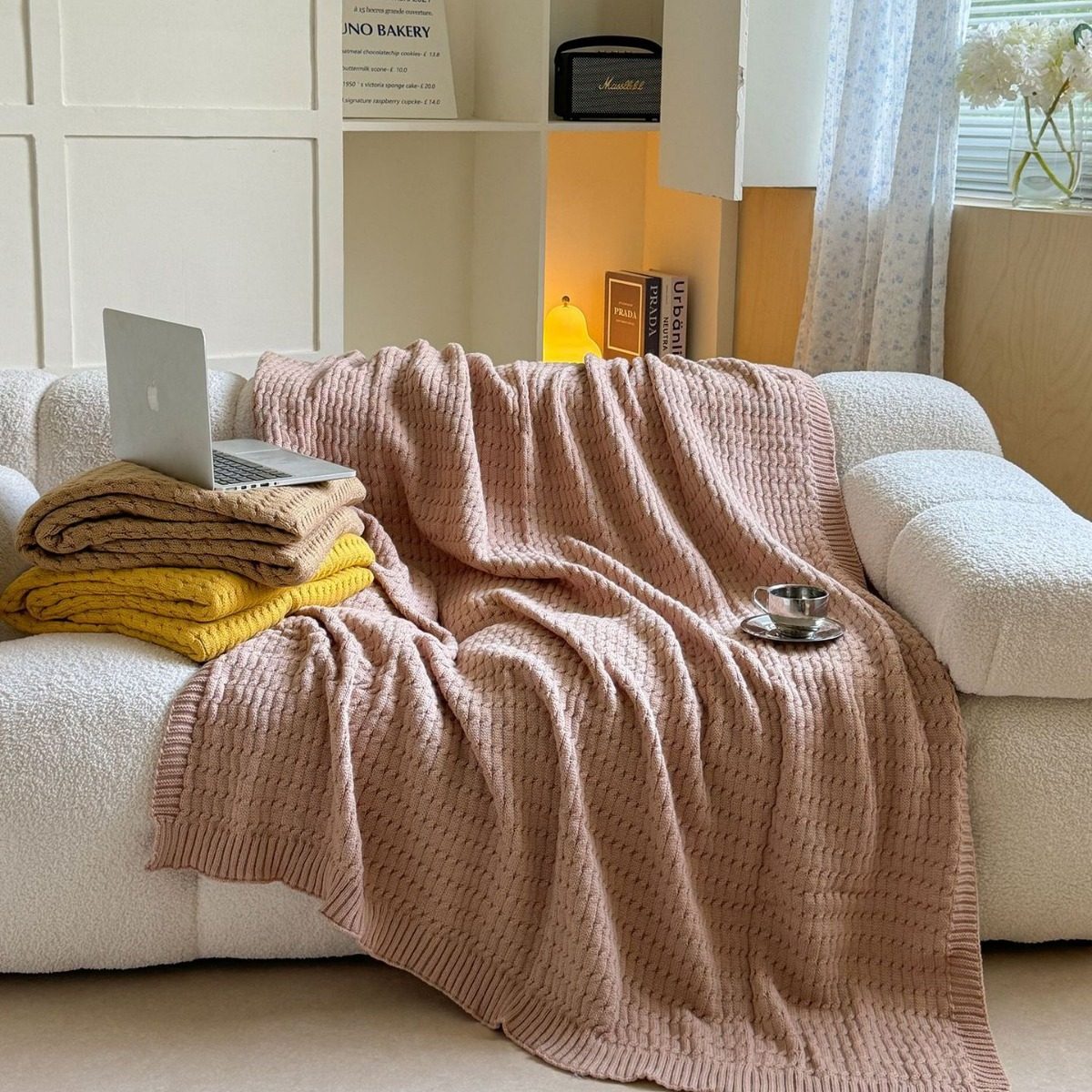 New Ins Style Knitted Blanket Classic Twist Solid Color Blanket Sofa Towel Homestay Blanket Camping Necessary