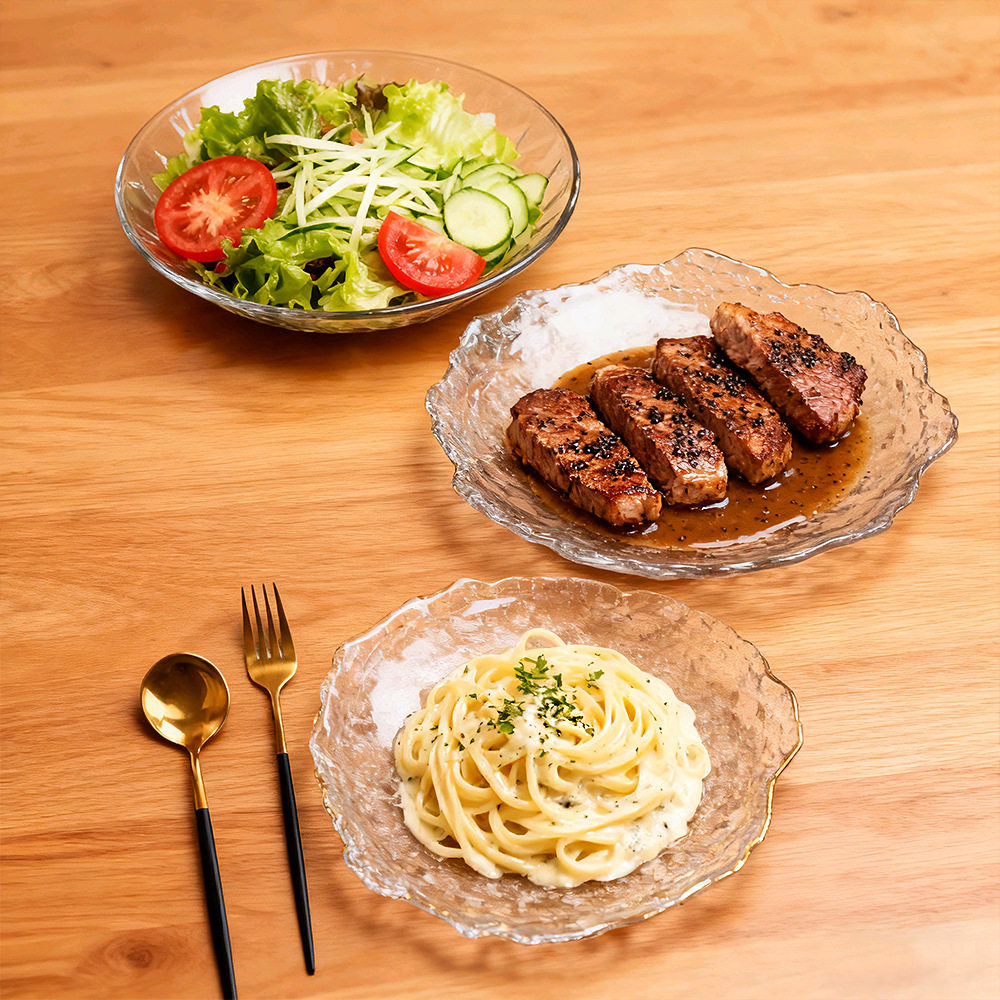 Plate Ins High Aesthetic Value 8inch Irregular Glass Japanese-Style Ice Dew Plate Restaurant Serving Dish High Aesthetic Value