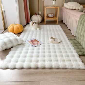 Cross-border hair imitation rabbit velvet blanket thickened cream bubble mat bedroom bedside blanket living room coffee table cushion bay window blanket