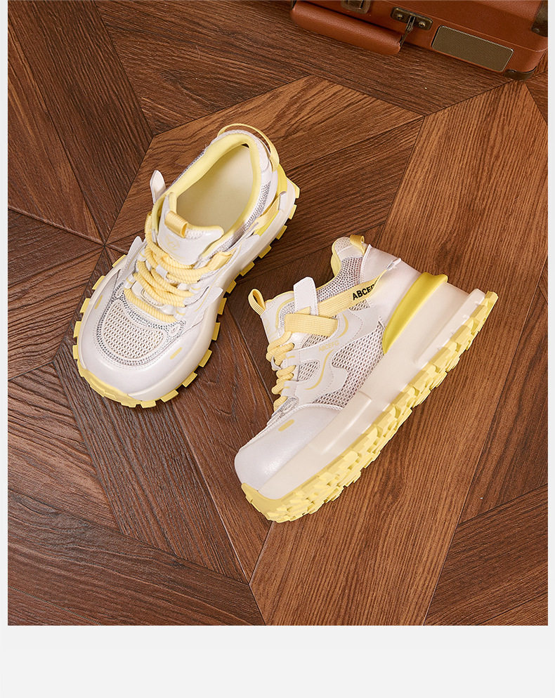 Giày sneaker nữ chunky đế dày lưới thoáng khí phong cách Forrest Gump — Xanh dương, Vàng, Trắng chi tiết 23