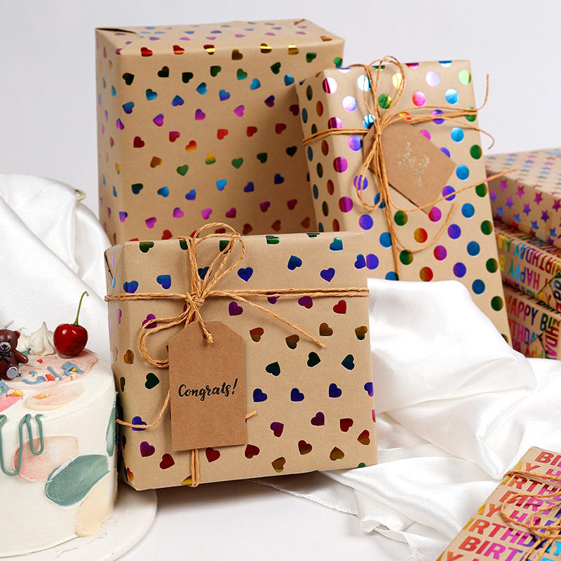 Cross-border specially for roll kraft paper colorful bronzing polka dot stripes love Valentine's Day birthday DIY gift packaging