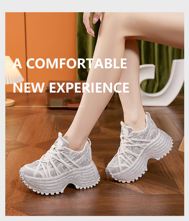 Sandal cao gót nữ hở mũi quai ngang đế dày, gót siêu cao 8 cm, phối đá lấp lánh — Đen, Bạc, Trắng chi tiết 10