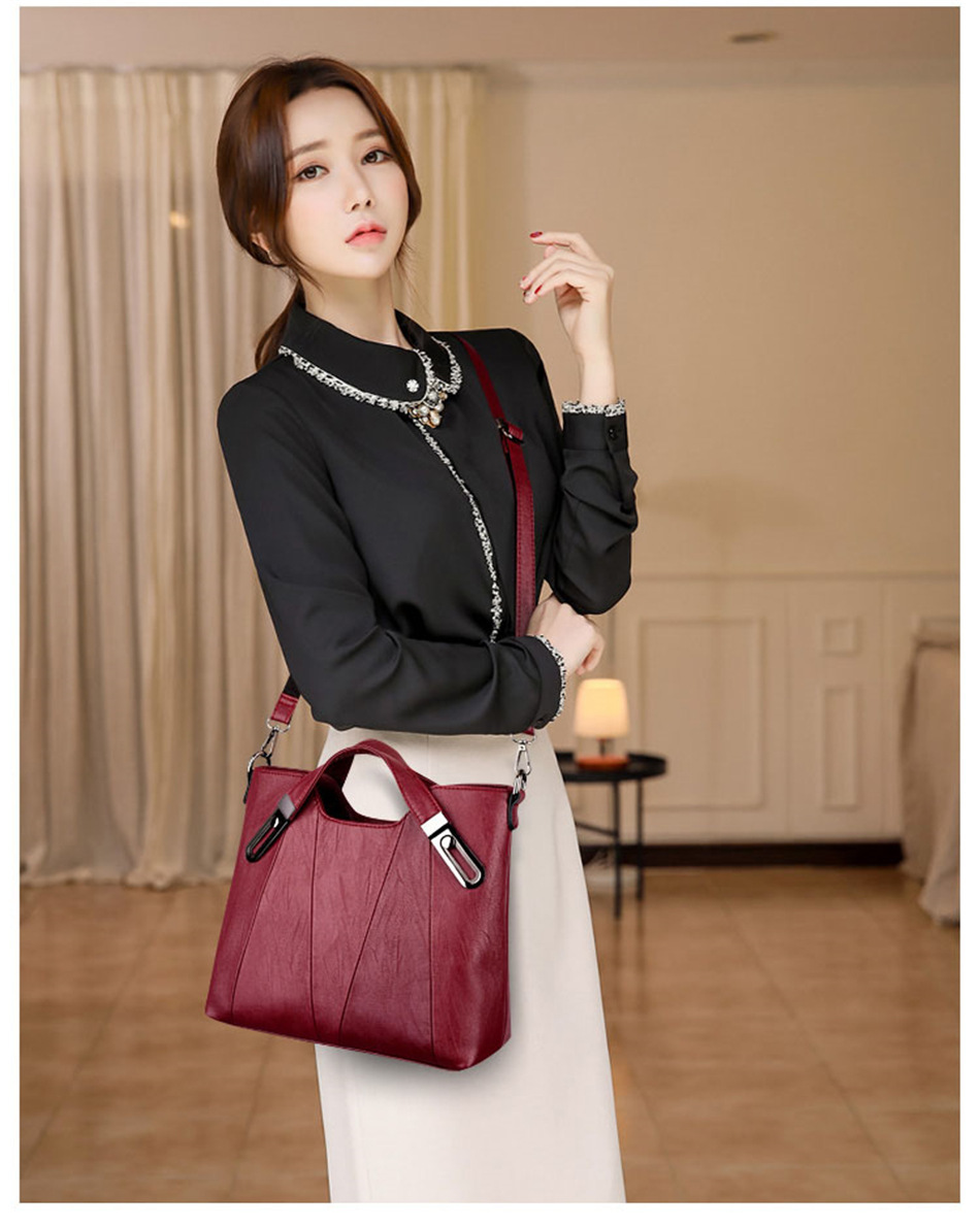 Túi tote nữ da PU cỡ lớn màu trơn đeo vai và đeo chéo — Màu đen, Màu đỏ rượu, Màu tím, Màu xám