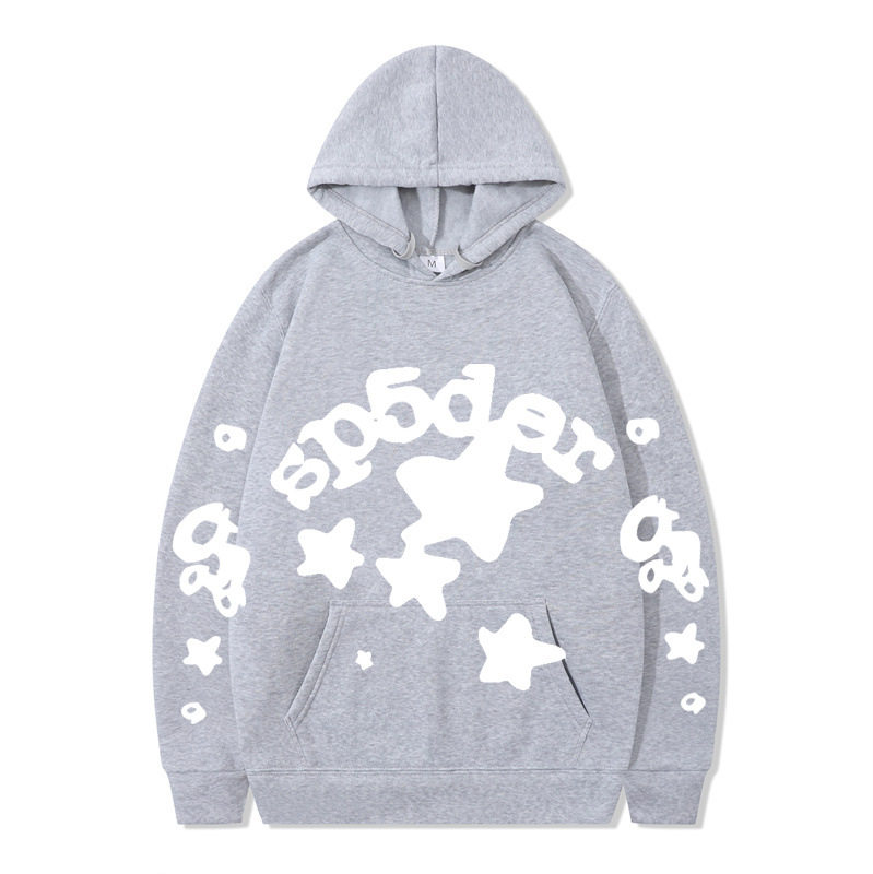 跨境 SP5DER蜘蛛网印花帽衫欧美潮牌大码宽松男女款连帽卫衣