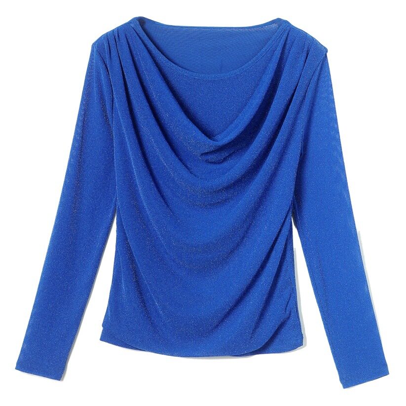 Round Neck Bright Silk Long-Sleeved Pullover T-Shirt for Women Autum 2023 New Elegant Lady Top Fashionable Bottoming Shirt