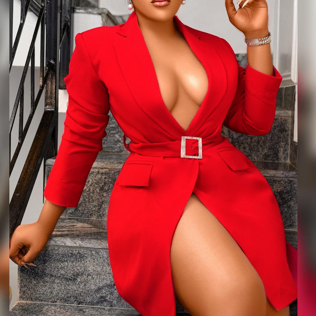 Bodycon Business Suit Dress Elegant Design Plus Size Long Sleeve Lapel Collar Spring and Autumn Wear Wholesale
