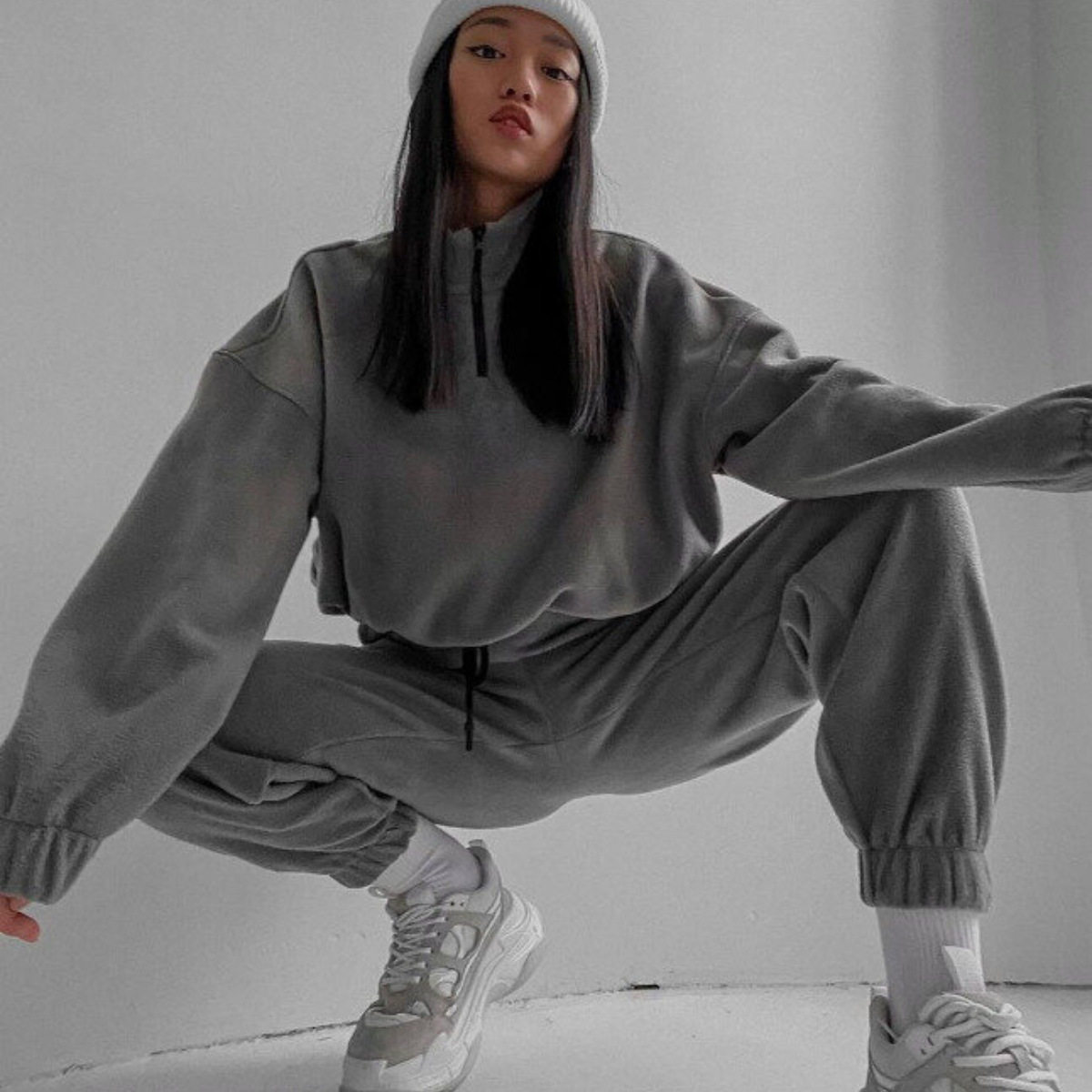 New European and American Style Amazon Fashion Casual Long-Sleeved Loose Zipper Stand-Up Collar Sweatshirt Fashionable Autumn and Winter Women's Suit