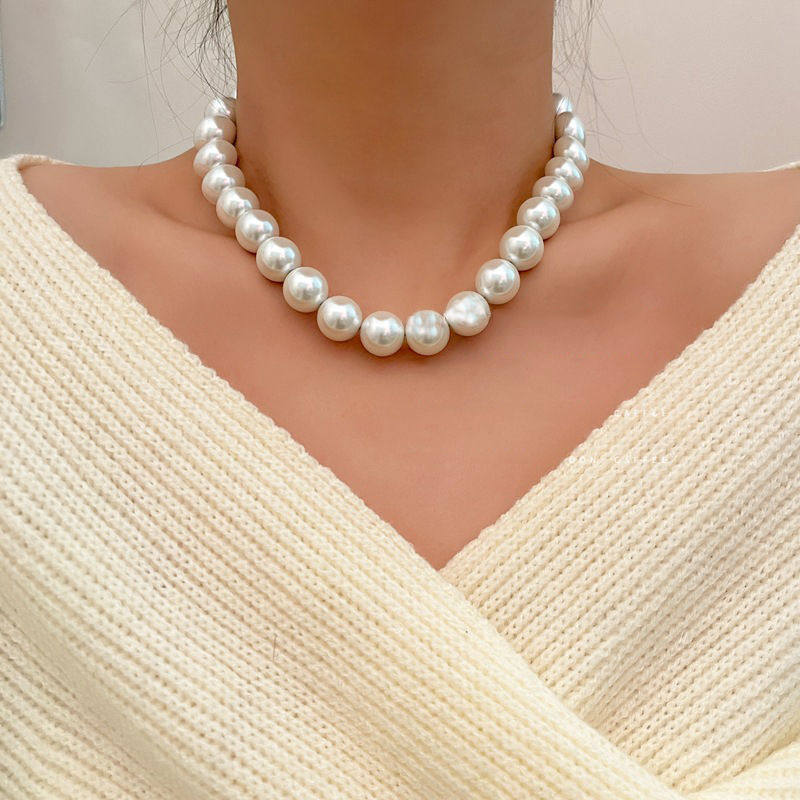 4-12mm Glass Pearl Necklace Women's Pearl Necklace Texture Chain Clavicle Chain Women's French Style Versatile Neck Necklace
