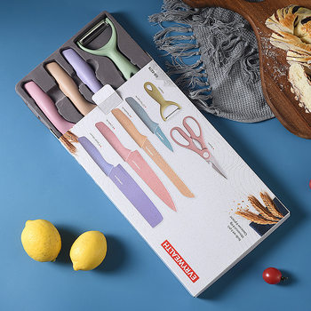 Kitchen Knives suit Wheat Straw Set Knife Color Wheat Straw 6-piece Gift Macaron Color Knife in stock