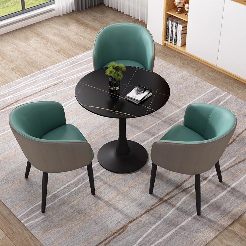 轻奢北欧岩板洽谈小圆桌子售楼处商务休闲奶茶店阳台接待桌椅组合